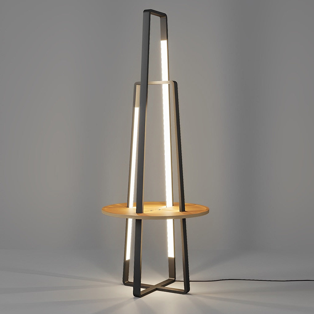 Modern Floor Lamp with Tray Dual Stand LED Remote Dimmable 3000K 6000K Black Metal Wood Tray Living Room Bedside 63 Inch