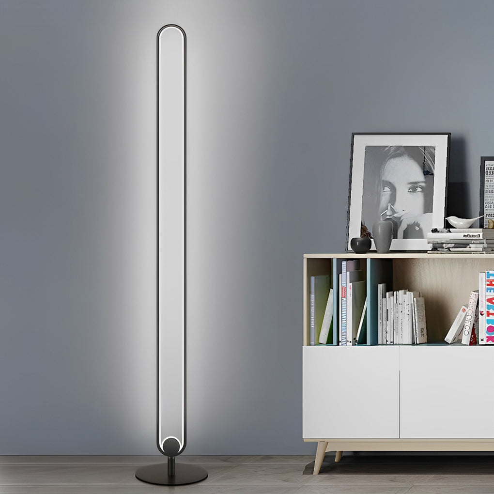 Modern Floor Lamp LED Oval Sculptural Acrylic Metal Warm White 3000K Foot Switch Black Gold Living Room Bedside 53 Inch