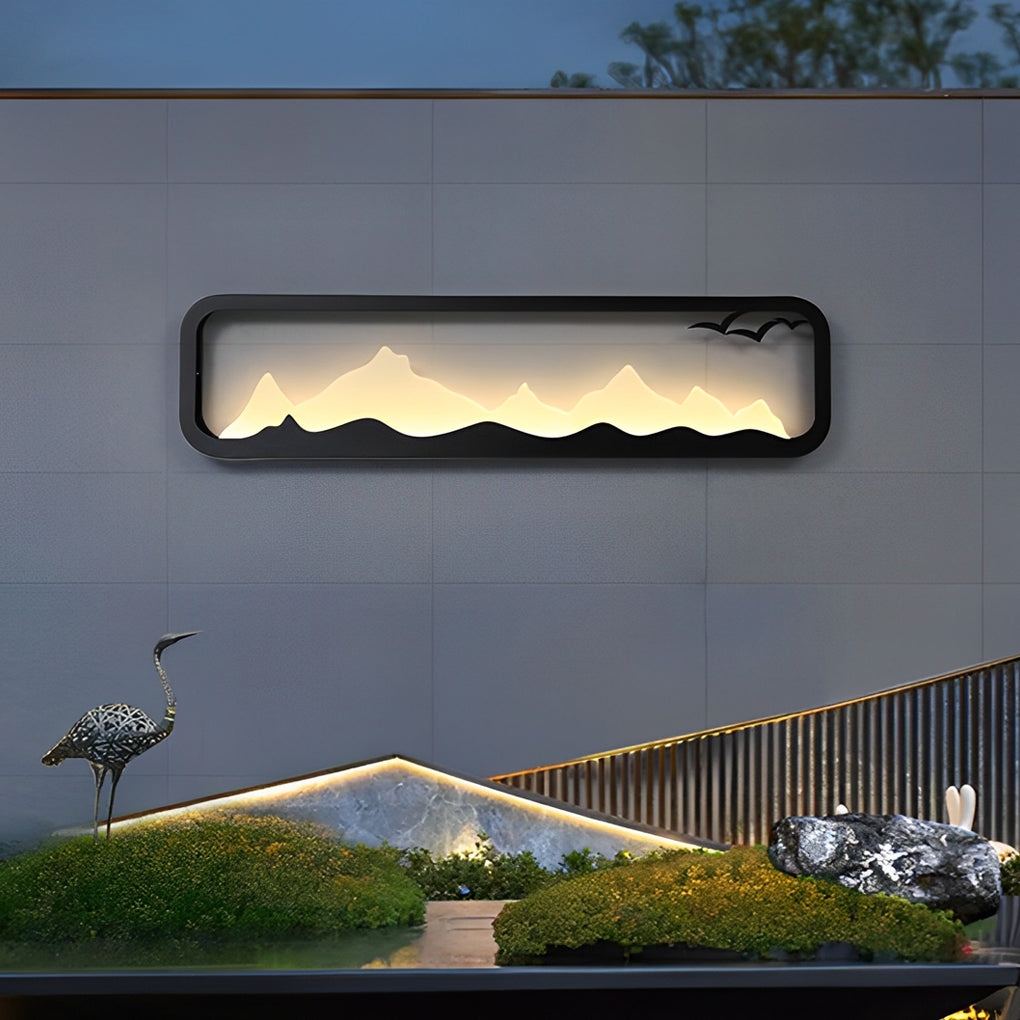 Modern LED Outdoor Wall Sconce Iron Acrylic Mountain Scenery 3000K IP65 Black 5 Sizes Industrial