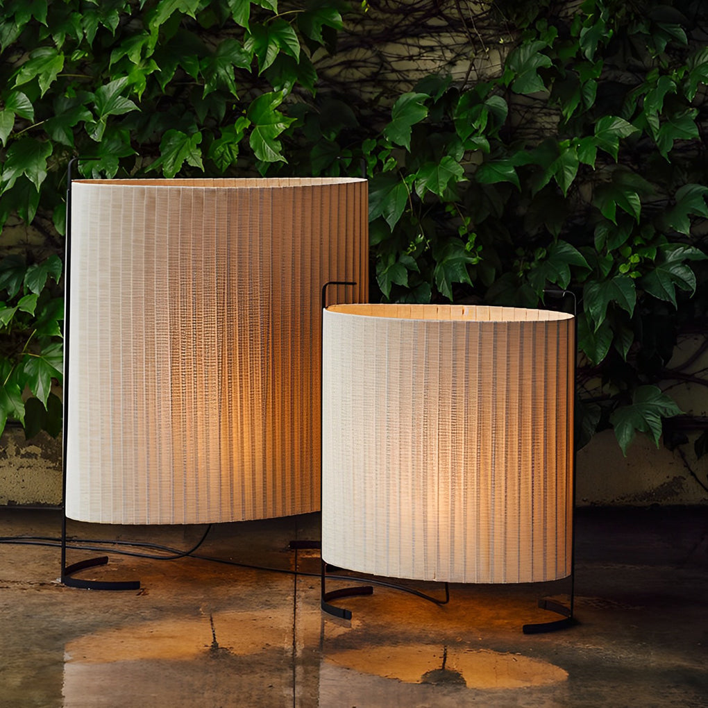 Japanese-Style Fabric Drum LED Outdoor Floor Lamp IP54 Aluminium 12W 3000K