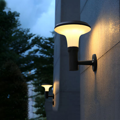 Modern Solar LED Outdoor Wall Sconce Round Flower Aluminum PC Shade IP65 2CCT Black Park Villa Garden