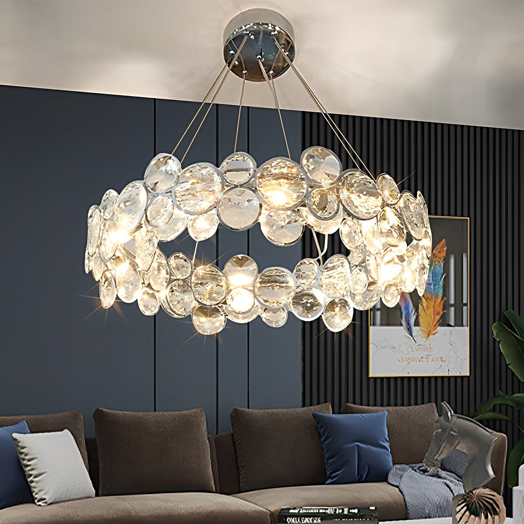 Round Bubble Crystal Chandelier Stainless Steel E14 3000K Electroplated Silver 4 Sizes Indoor