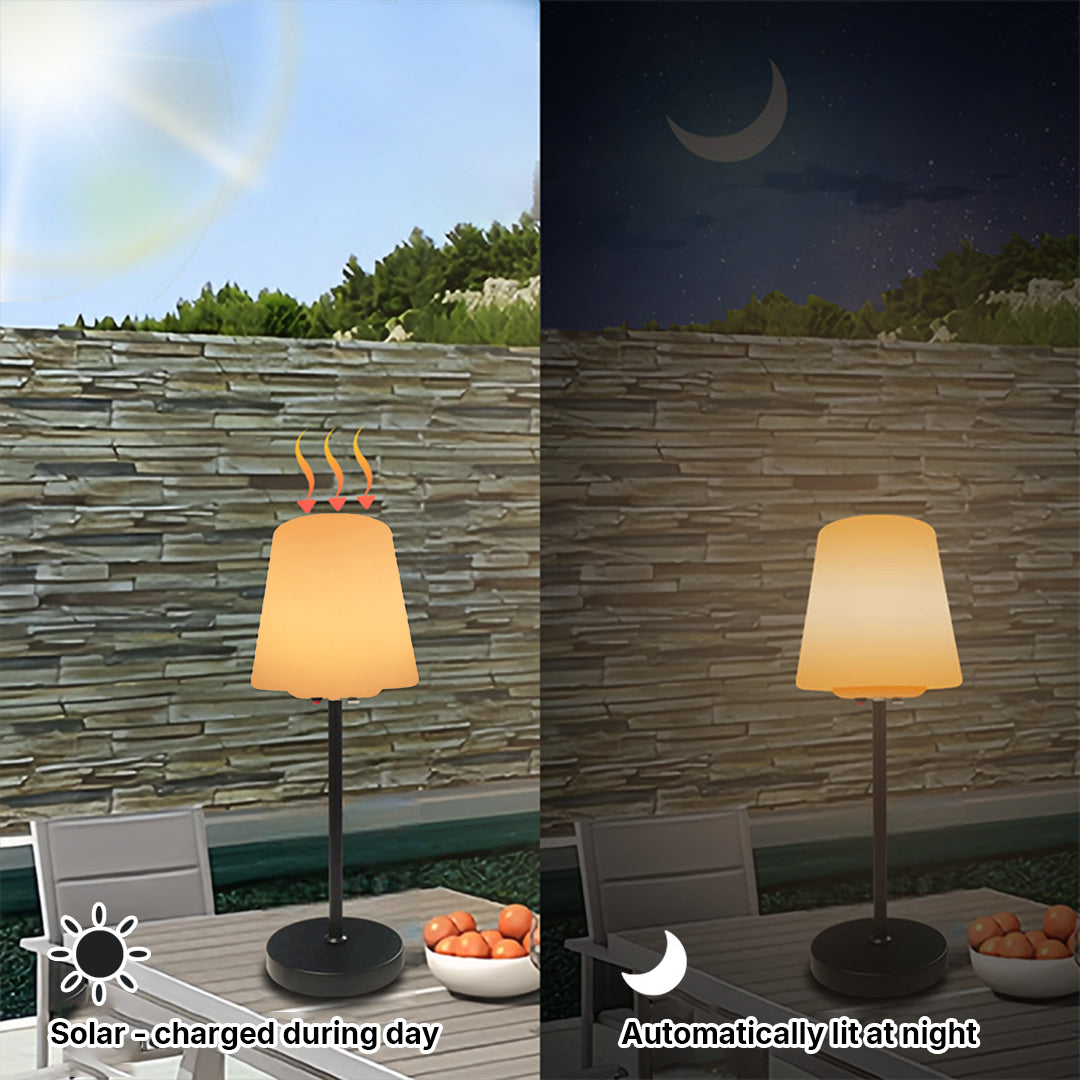 Solar Rechargeable LED Table Lamp Cordless IP65 Waterproof Dimmable Remote RGB Warm White Indoor Outdoor 18.11 Inch