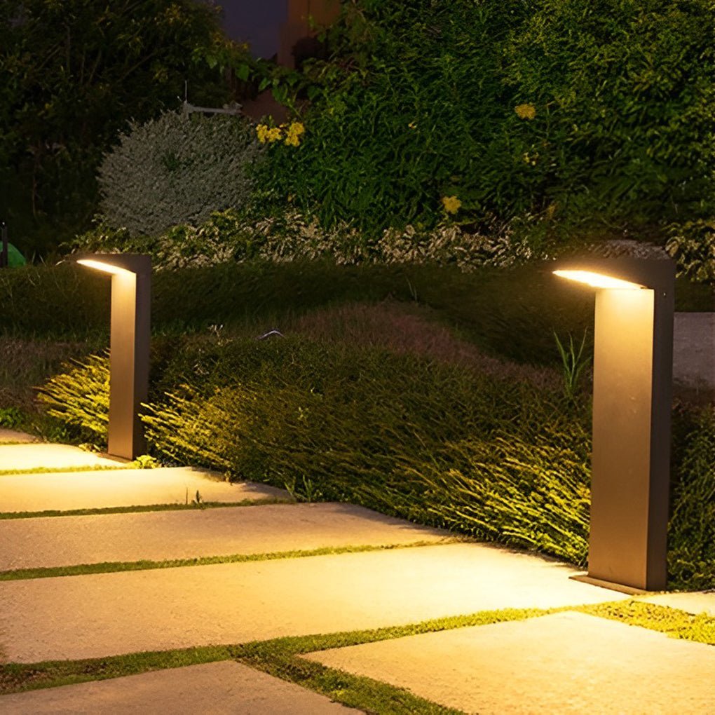 Solar LED L-Shaped Outdoor Bollard Light Dual Color Temp Die-Cast Aluminum Black 2 Heights