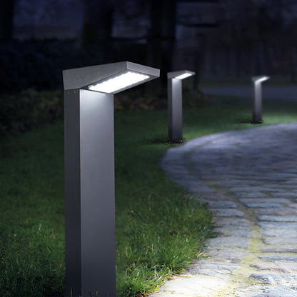 Solar LED L-Shaped Outdoor Bollard Light Dual Color Temp Die-Cast Aluminum Black 2 Heights