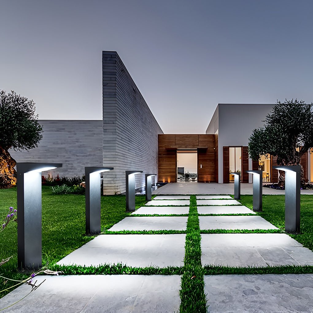 Solar LED L-Shaped Outdoor Bollard Light Dual Color Temp Die-Cast Aluminum Black 2 Heights