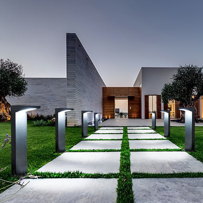 Solar LED L-Shaped Outdoor Bollard Light Dual Color Temp Die-Cast Aluminum Black 2 Heights
