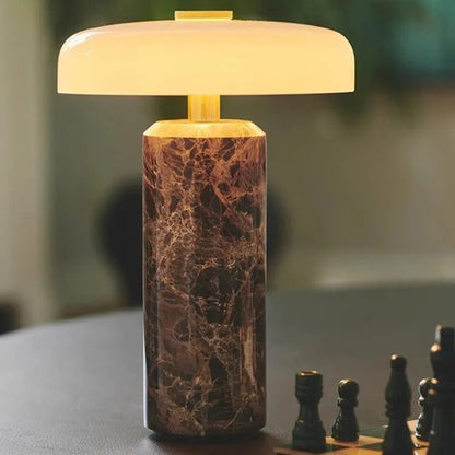 Modern Rechargeable LED Table Lamp Touch Dimmable Marble Base Blown Glass Shade Wireless Charger 3000K Denmark 8.27 Inch