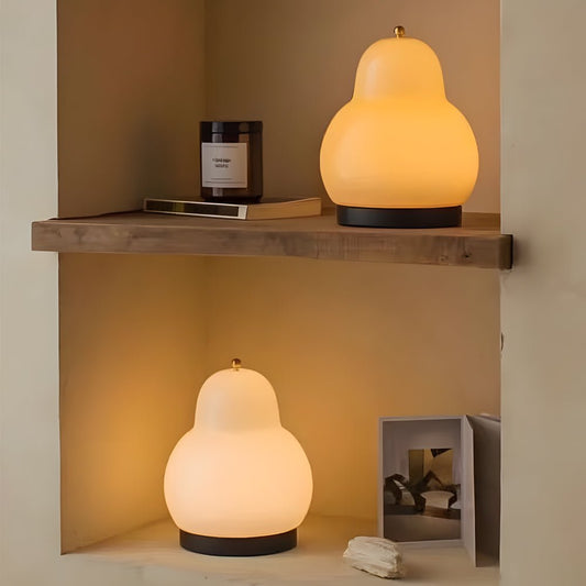 Modern Rechargeable LED Table Lamp Glass Pear Shape Touch 3 Step Color Temp Nordic Minimalist Bedside Ambient 7.5 Inch