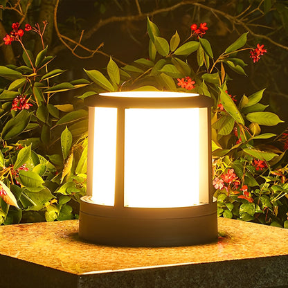 Modern Cylinder Die-Cast Aluminum Acrylic Outdoor Pillar Light Black White Hardwired IP65 700LM Garden Yard