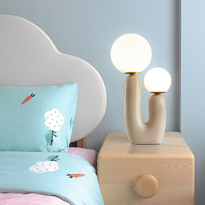 Modern Table Lamp Cactus Sculptural Resin 2 Light G9 Globe Shades Nordic Beige Warm White 3000K Bedside Accent 18 Inch