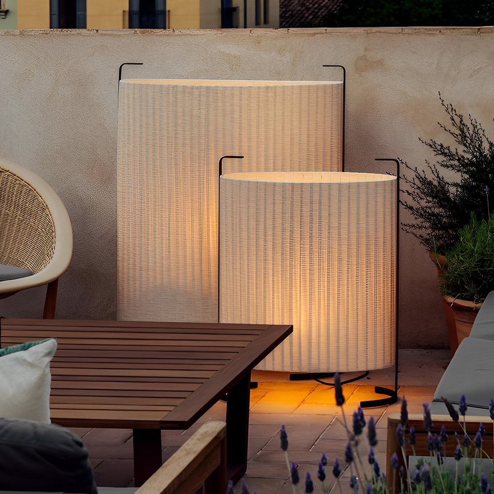 Japanese-Style Fabric Drum LED Outdoor Floor Lamp IP54 Aluminium 12W 3000K