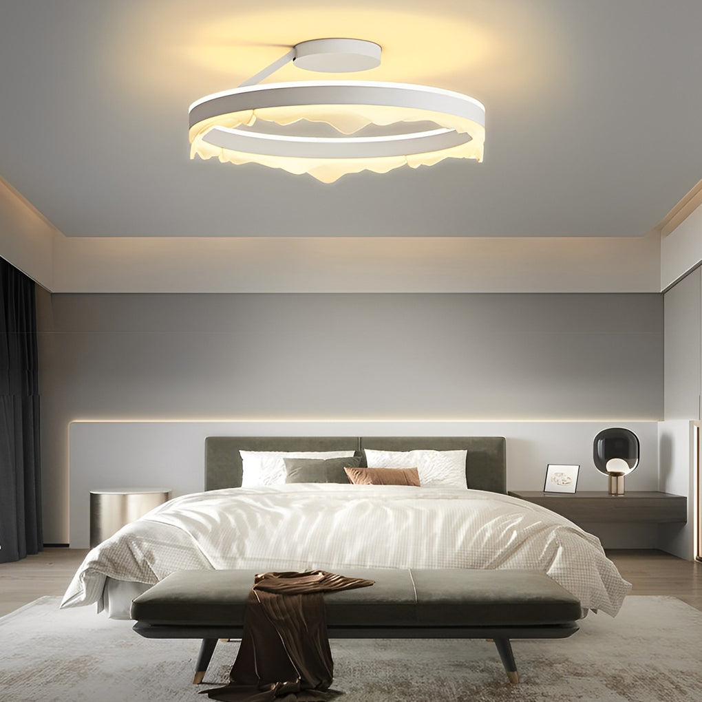 Round LED Semi-Flush Mount Ceiling Light Nordic Modern Iron Acrylic White Stepless Dimmable 16 20 Inch