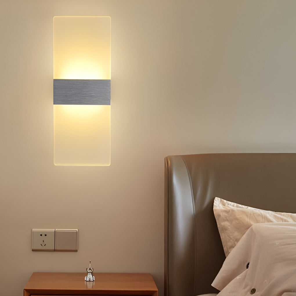 Rectangular LED Wall Sconce Acrylic Modern Minimalist Hardwired Bedroom Hallway Black Gold Silver