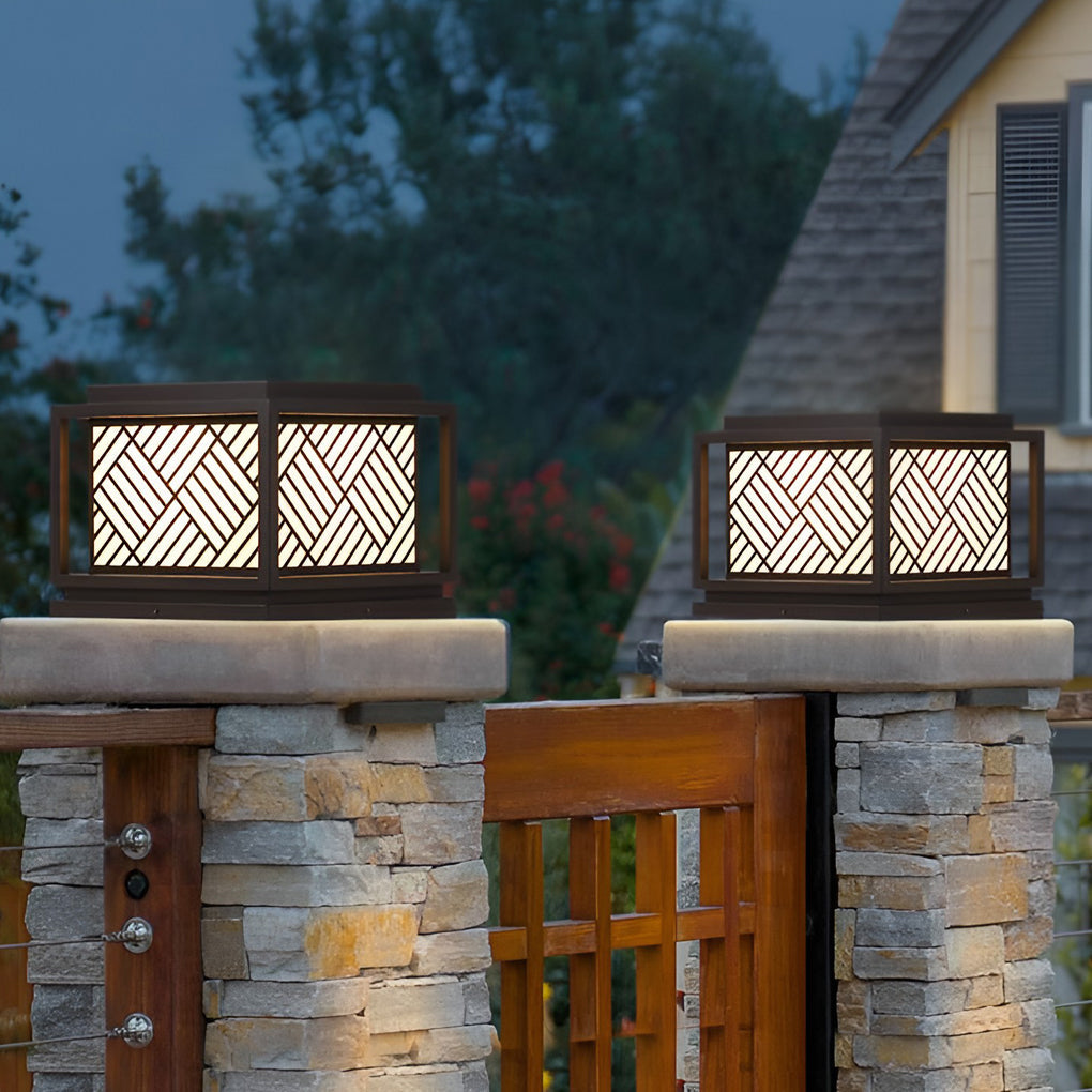 Modern Diamond Lattice Galvanized Steel Acrylic Solar or Hardwired Outdoor Pillar Light Waterproof 4 Sizes Villa Courtyard