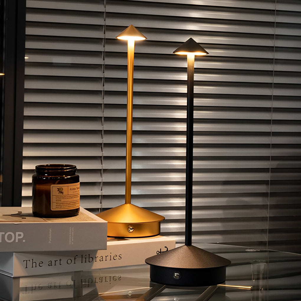 Rechargeable Mushroom Table Lamp Slim Aluminum Pina Cordless Touch Stepless Dimming 12H Black or Gold