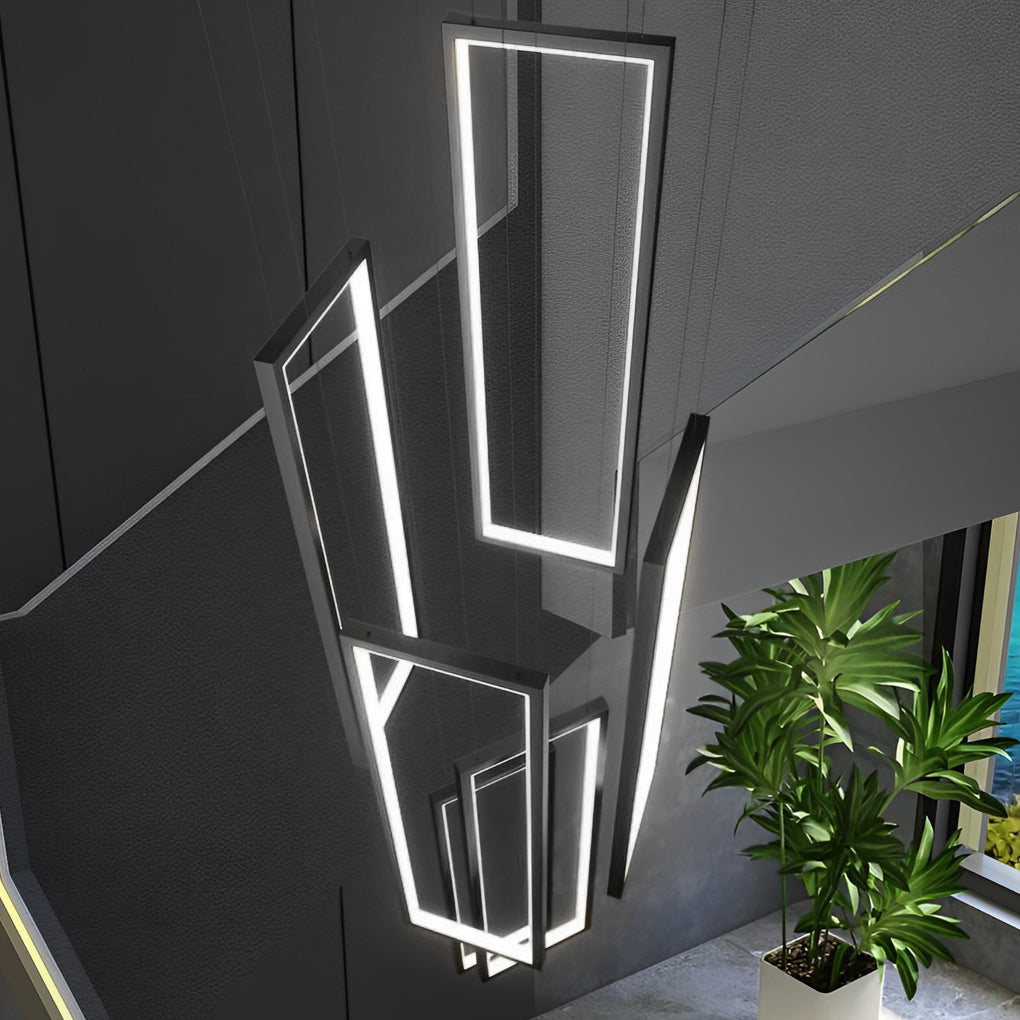 Staircase Chandelier Aluminum Silicone Six Rectangular Frame Black Nordic Integrated LED Three Heights 3000K or 6000K
