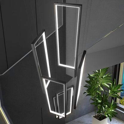 Staircase Chandelier Aluminum Silicone Six Rectangular Frame Black Nordic Integrated LED Three Heights 3000K or 6000K