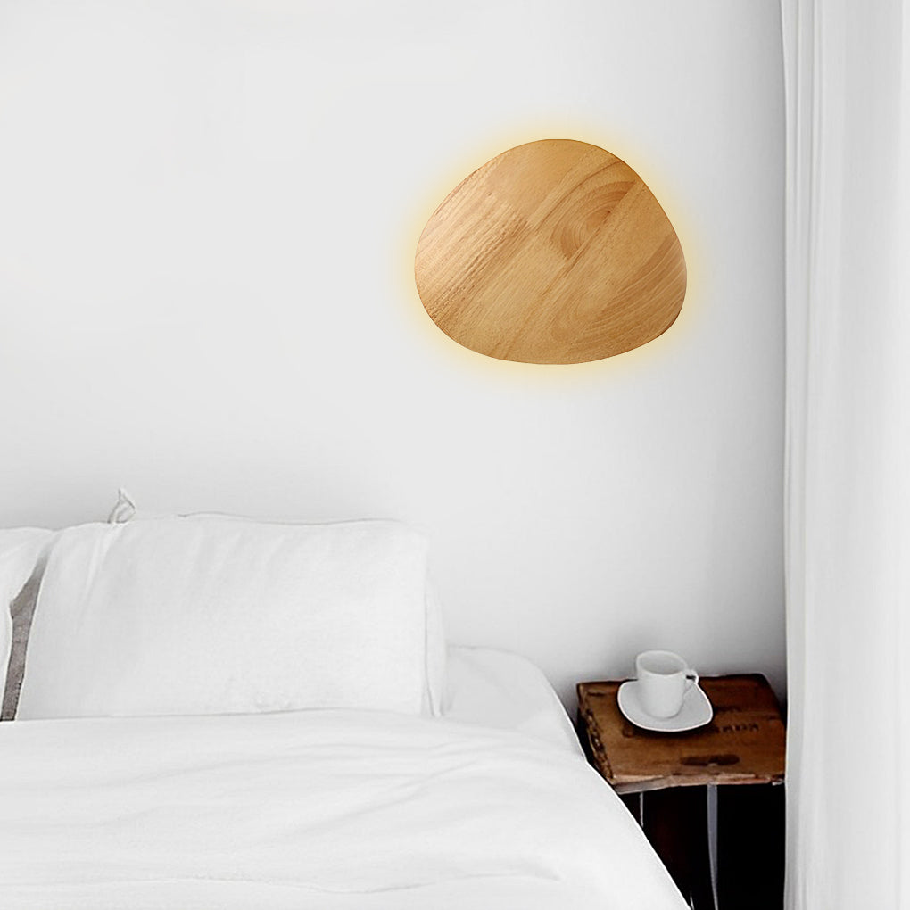 Nordic Wood Wall Sconce Round Oval LED Bedside Warm White Oak Modern Scandinavian