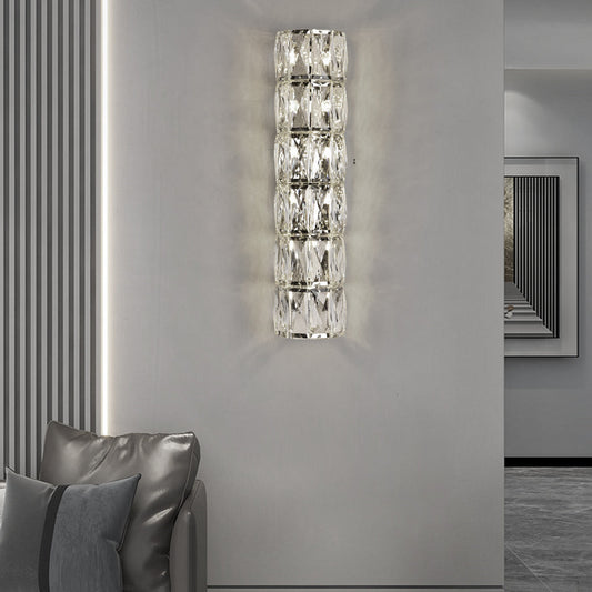 Cylindrical Crystal LED Wall Sconce Stainless Steel G9 3-Step CCT 3000K–6000K 3 Heights Indoor