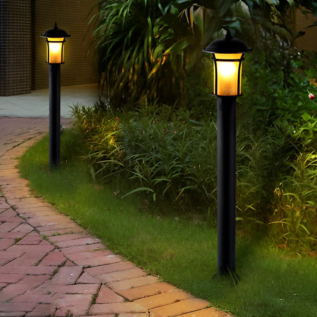 Old England Style Outdoor Garden Post Light Black Iron Handmade Glass LED 3 Heights Yard Path