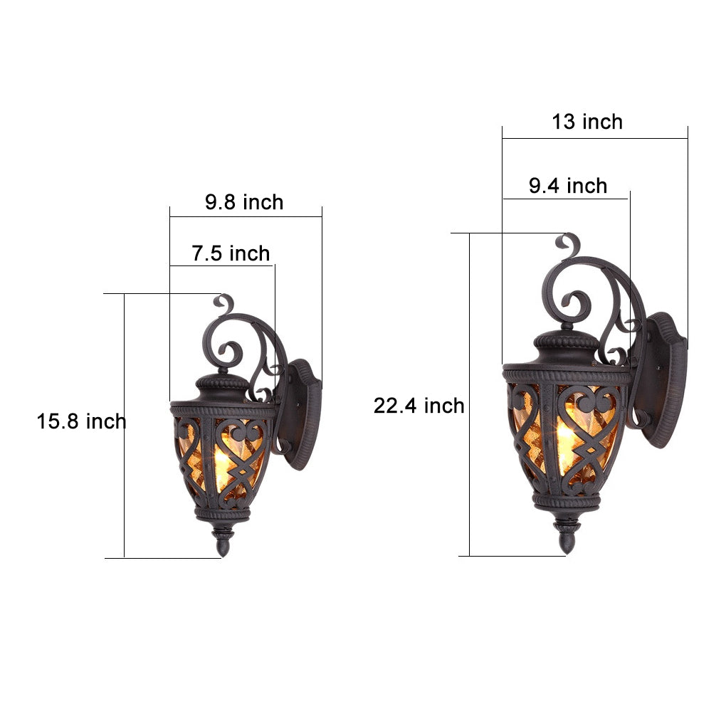 Retro Outdoor Wall Lantern Die-Cast Aluminum Ornate Bubbles Glass E27 IP33 Black 2 Sizes