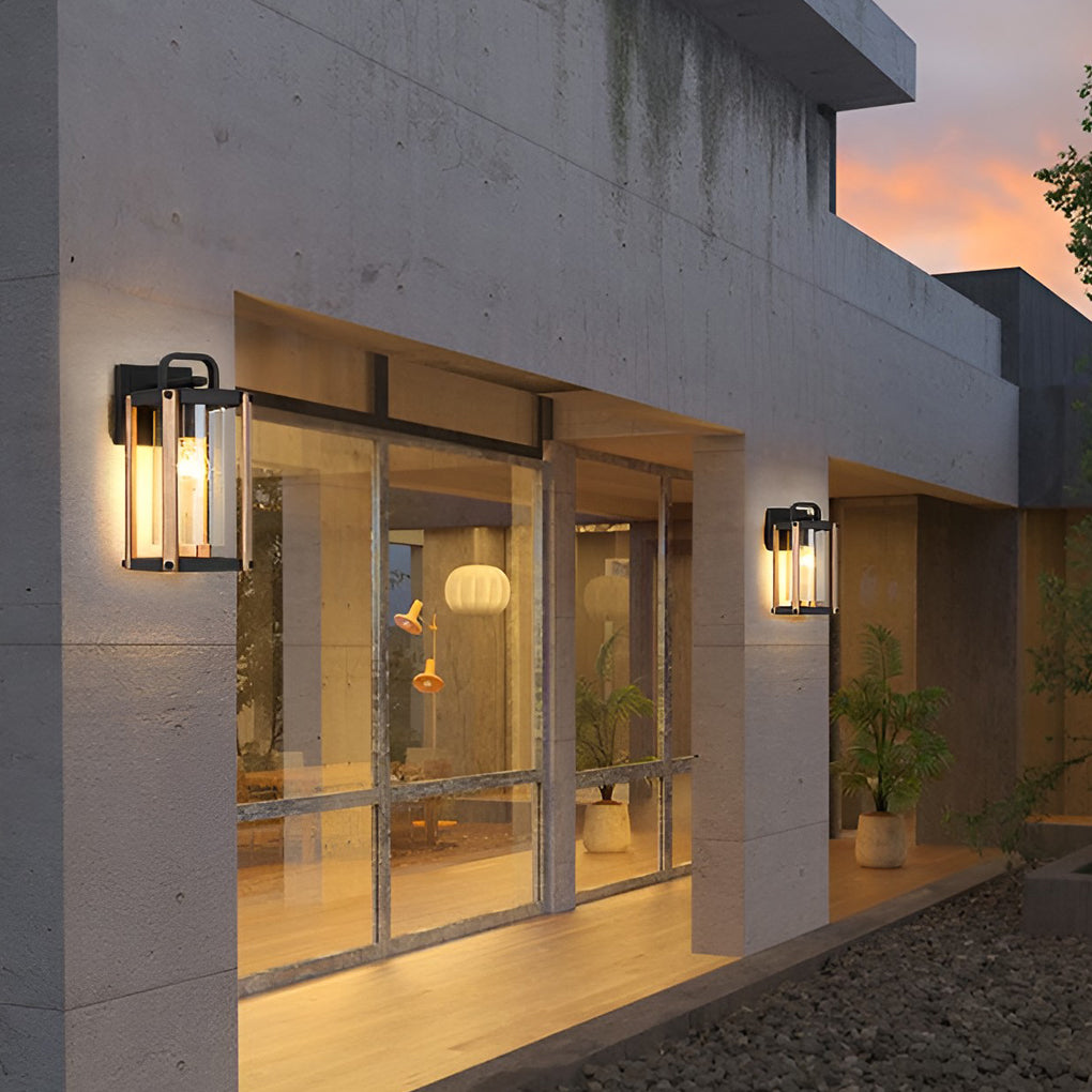 Industrial Outdoor Wall Lantern Die-Cast Aluminum Iron Wood Grain Stand Glass E27 3000K Black Courtyard Villa