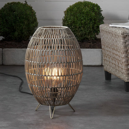 Handmade Rattan Oval Cage Outdoor Floor Lamp IP65 E27 Retro Rustic Iron