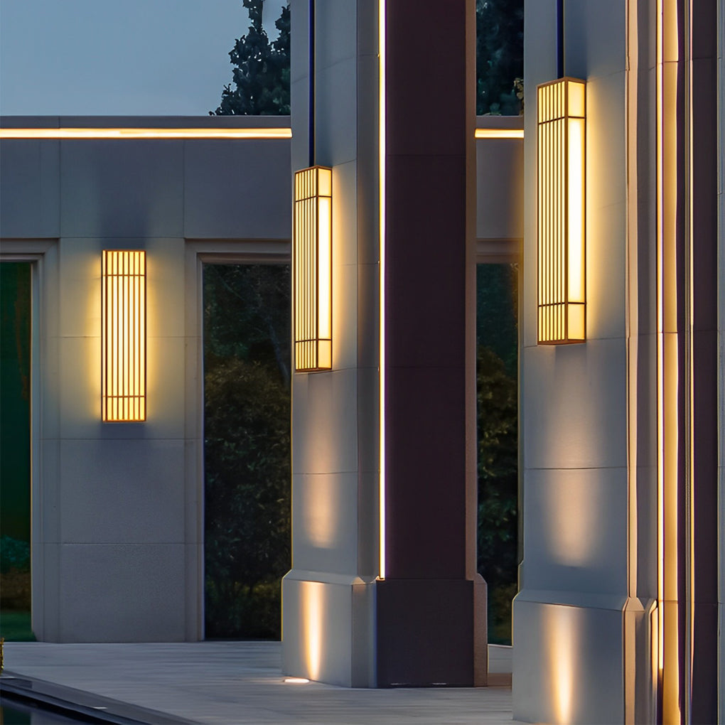 Rectangle LED Outdoor Wall Light Retro Grid Stainless Steel PC Brown IP65 CRI80 4 Heights Garden Villa