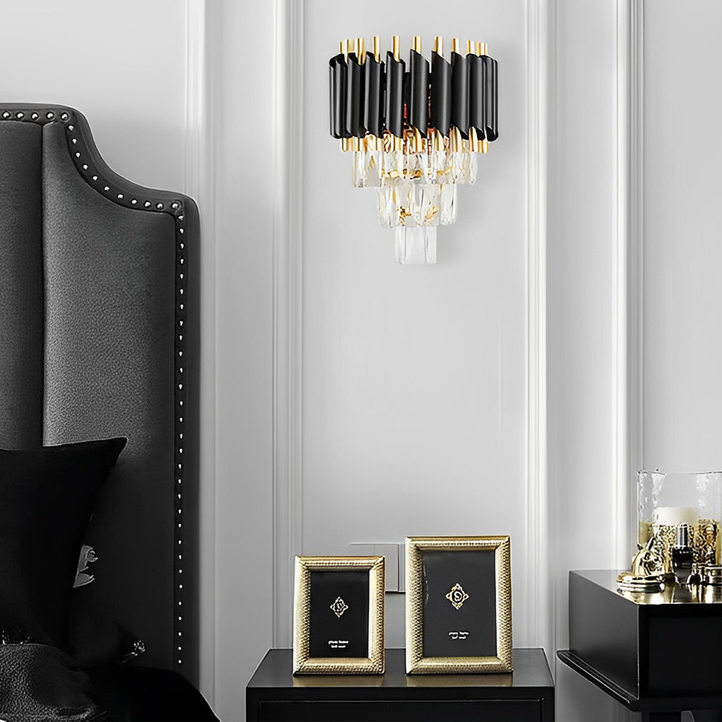 Modern Crystal Wall Sconce – Black & Gold Luxury E14 Wall Light Fixture