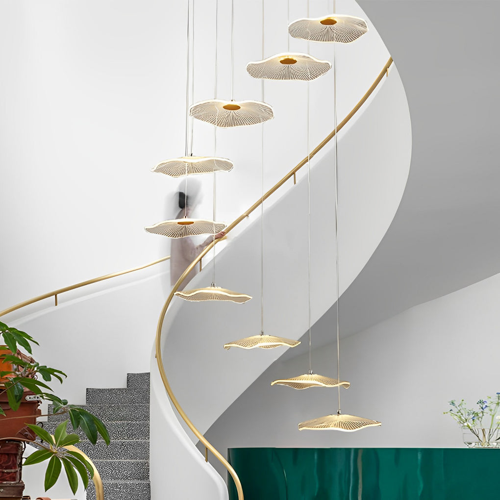 Staircase Chandelier Iron Acrylic Lotus Leaf Integrated LED Modern Retro Fixed Neutral White Dual Voltage Six Configurations 9-Light to 36-Light