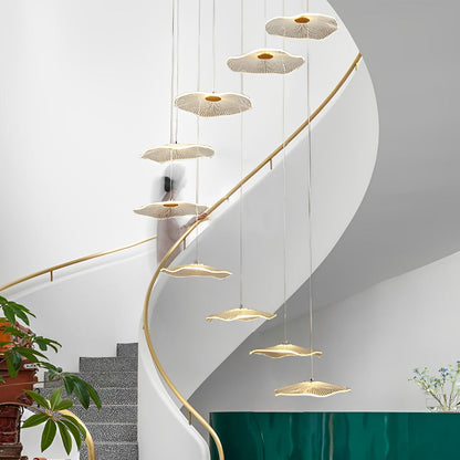 Staircase Chandelier Iron Acrylic Lotus Leaf Integrated LED Modern Retro Fixed Neutral White Dual Voltage Six Configurations 9-Light to 36-Light