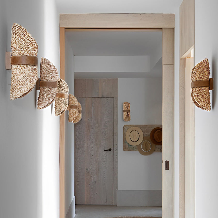 Japanese Rattan Wall Sconce – Handwoven Wood LED Up & Down Wall Light for Modern Interiors