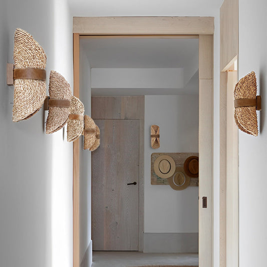 Japanese Rattan Wall Sconce – Handwoven Wood LED Up & Down Wall Light for Modern Interiors