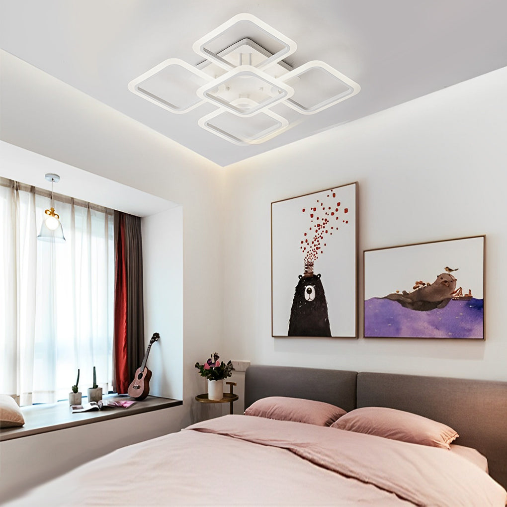 Square Internal External Semi-Flush Mount Ceiling Light — Modern White Iron Acrylic Dimmable Remote LED 5 8 Light
