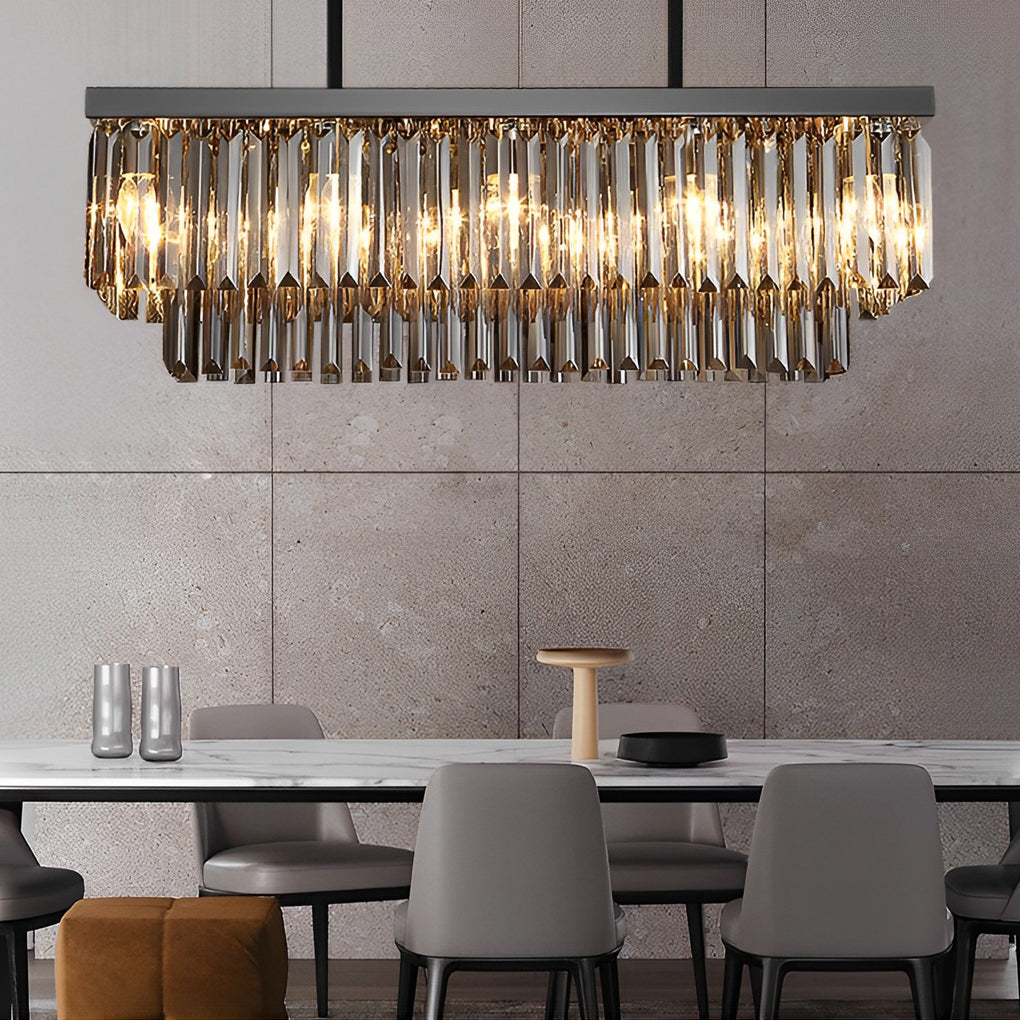Rectangular Smoke Gray Crystal Chandelier Stainless Steel E14 3-Step Dimming Retro Nordic