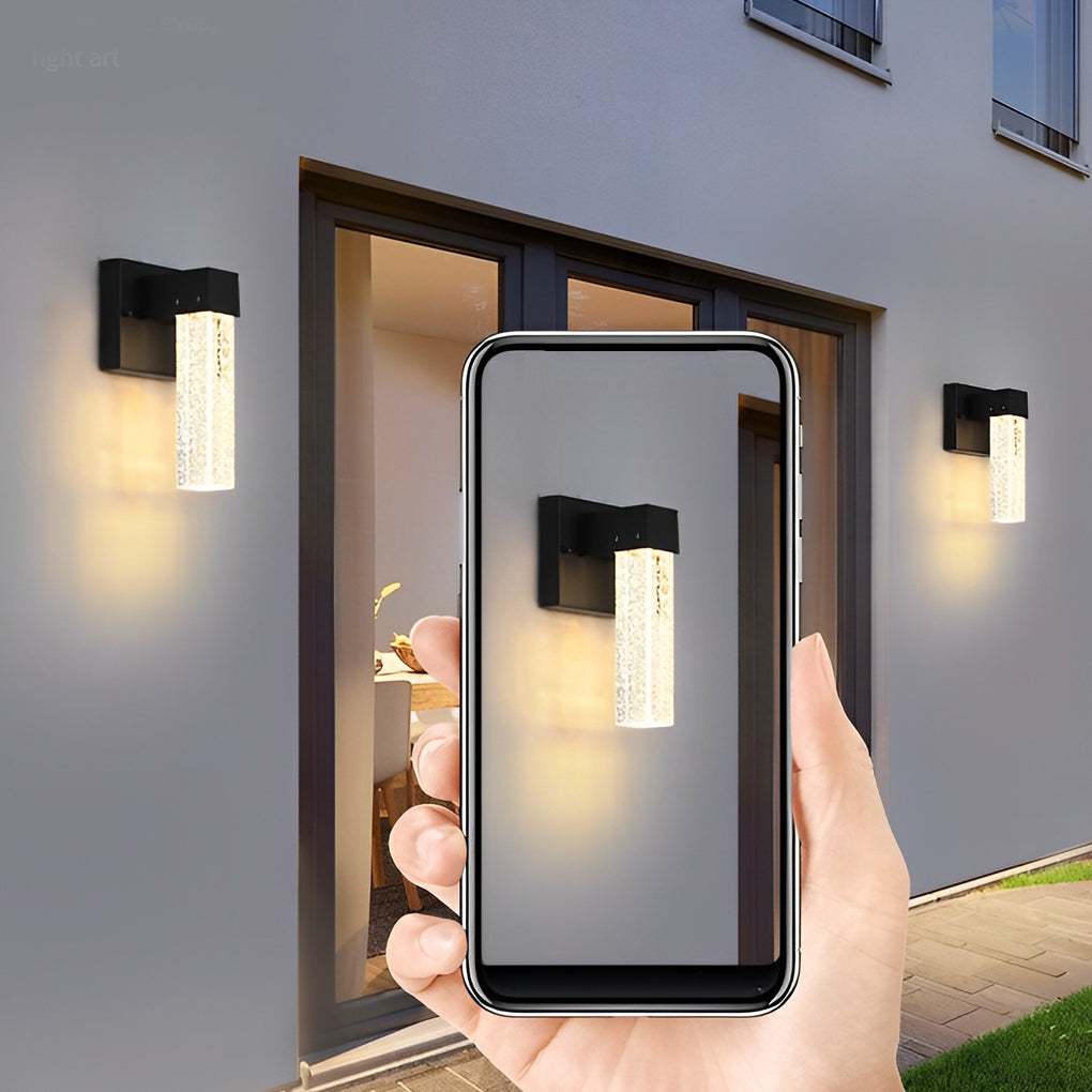 Modern LED Outdoor Wall Sconce Die-Cast Aluminum Crystal Bubble Shade 10W 3000K 90-260V Black