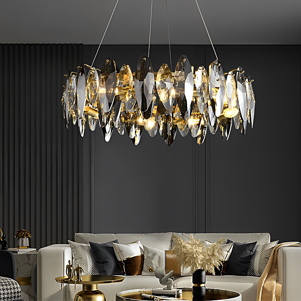 Nordalight Smoke Gray Crystal Chandelier Round Iron Oval K9 LED Modern Nordic