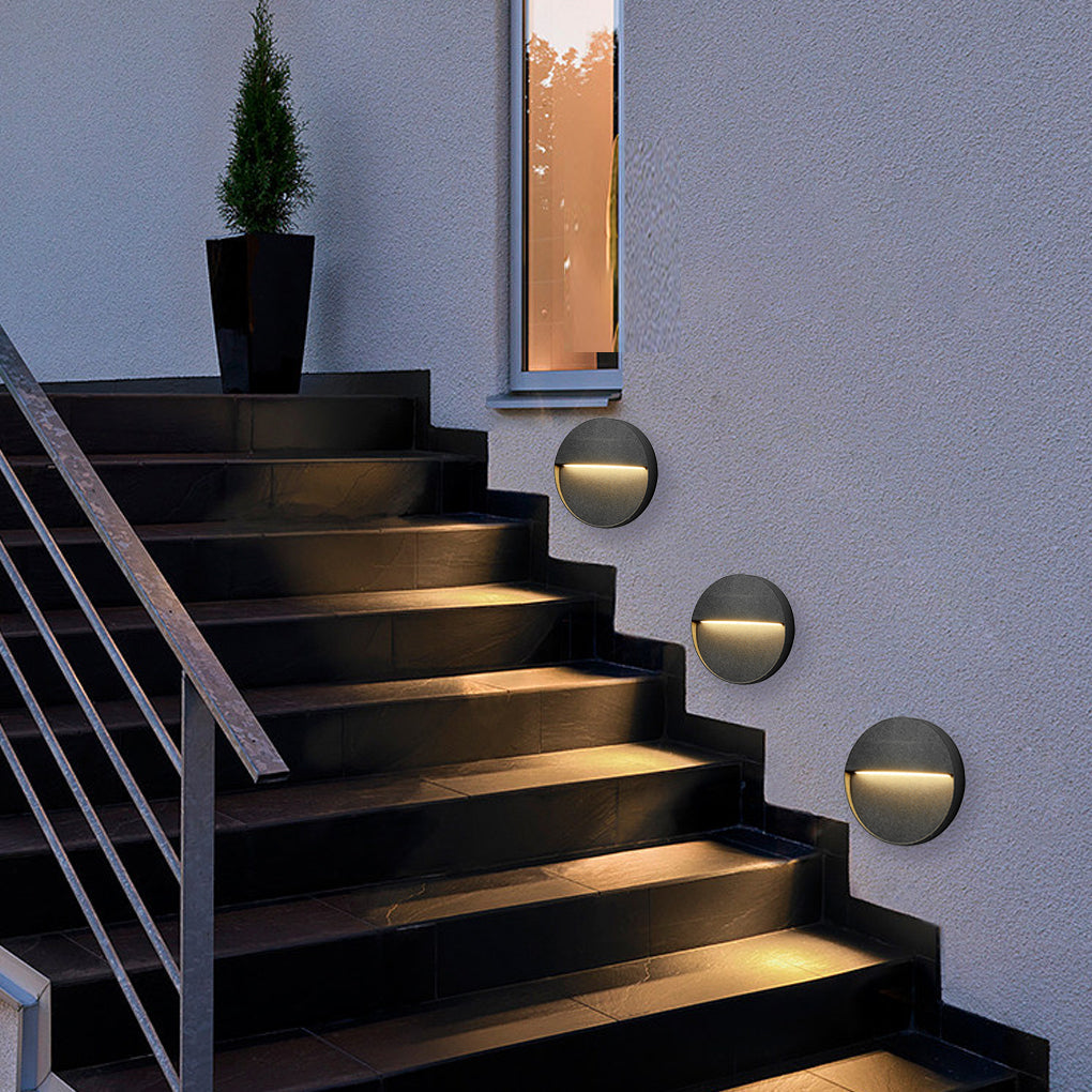 Round LED Outdoor Step Wall Light Aluminum 3W IP54 Hardwired Stair Sconce 3000K