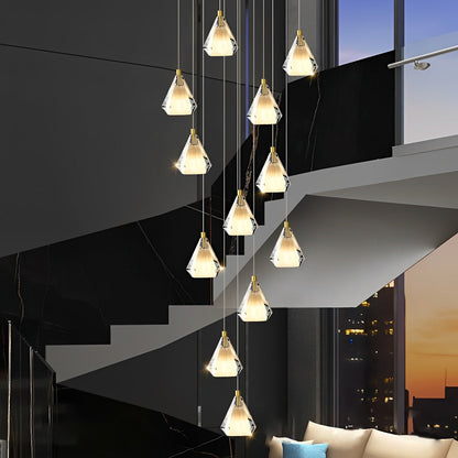 Staircase Chandelier H65 Brass Crystal Shade Brushed Copper Gold Integrated LED Modern Retro Nordic 3-Step Colour Temperature Five Configurations 9-Light to 36-Light