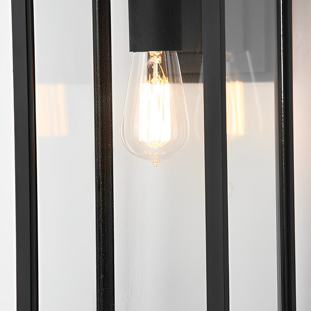 Modern Black Rectangular Glass Outdoor Wall Lantern E27 3 Heights Waterproof
