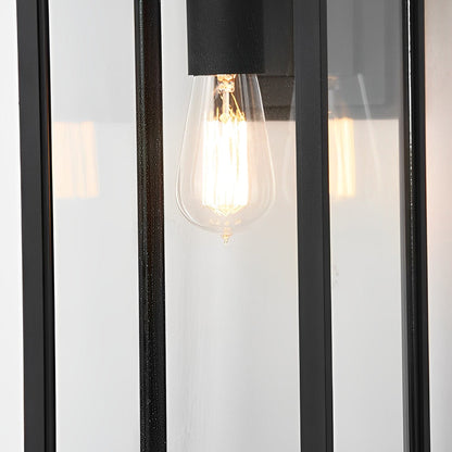 Modern Black Rectangular Glass Outdoor Wall Lantern E27 3 Heights Waterproof