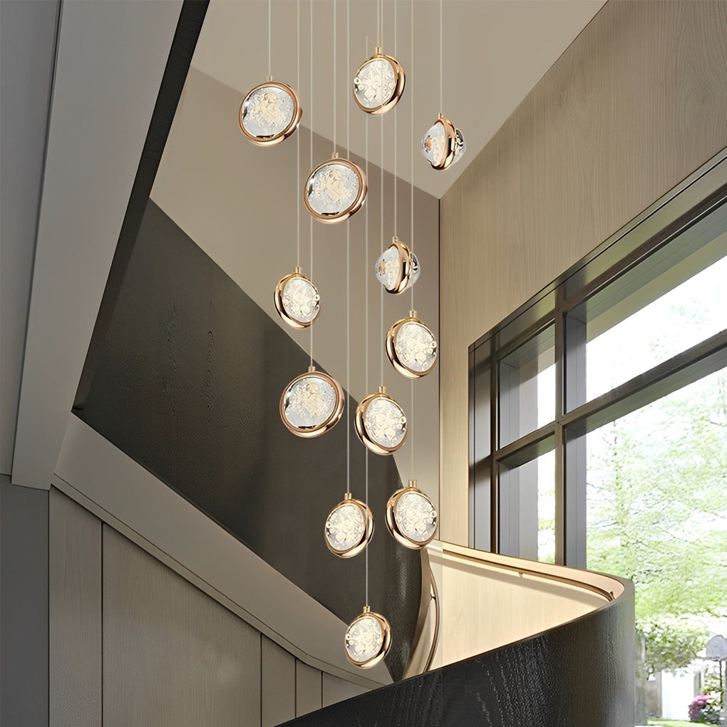 Staircase Chandelier Stainless Steel Gold Gas-Injected Hand-Blown Crystal Globe Cluster Integrated LED Modern Fixed Warm White Five Configurations 8-Light to 36-Light