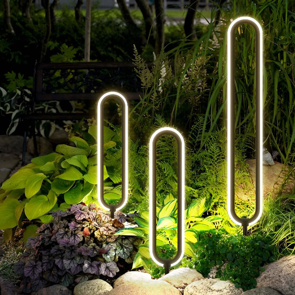 Sleek Black Oval Ring LED Outdoor Courtyard Lamp Solar or Hardwired DC12V 6W–10W IP54 3 Heights Ground Insert or Base