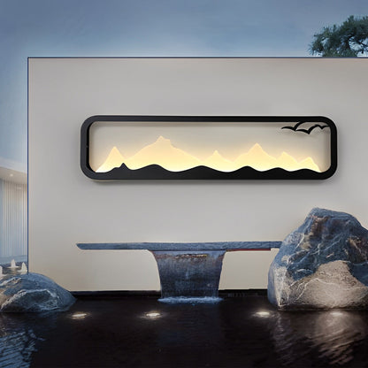 Modern LED Outdoor Wall Sconce Iron Acrylic Mountain Scenery 3000K IP65 Black 5 Sizes Industrial