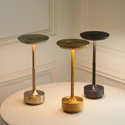 Rechargeable UFO Disc Table Lamp Polished Metal 3-Step Dimming Touch Cordless Gold Silver or Black