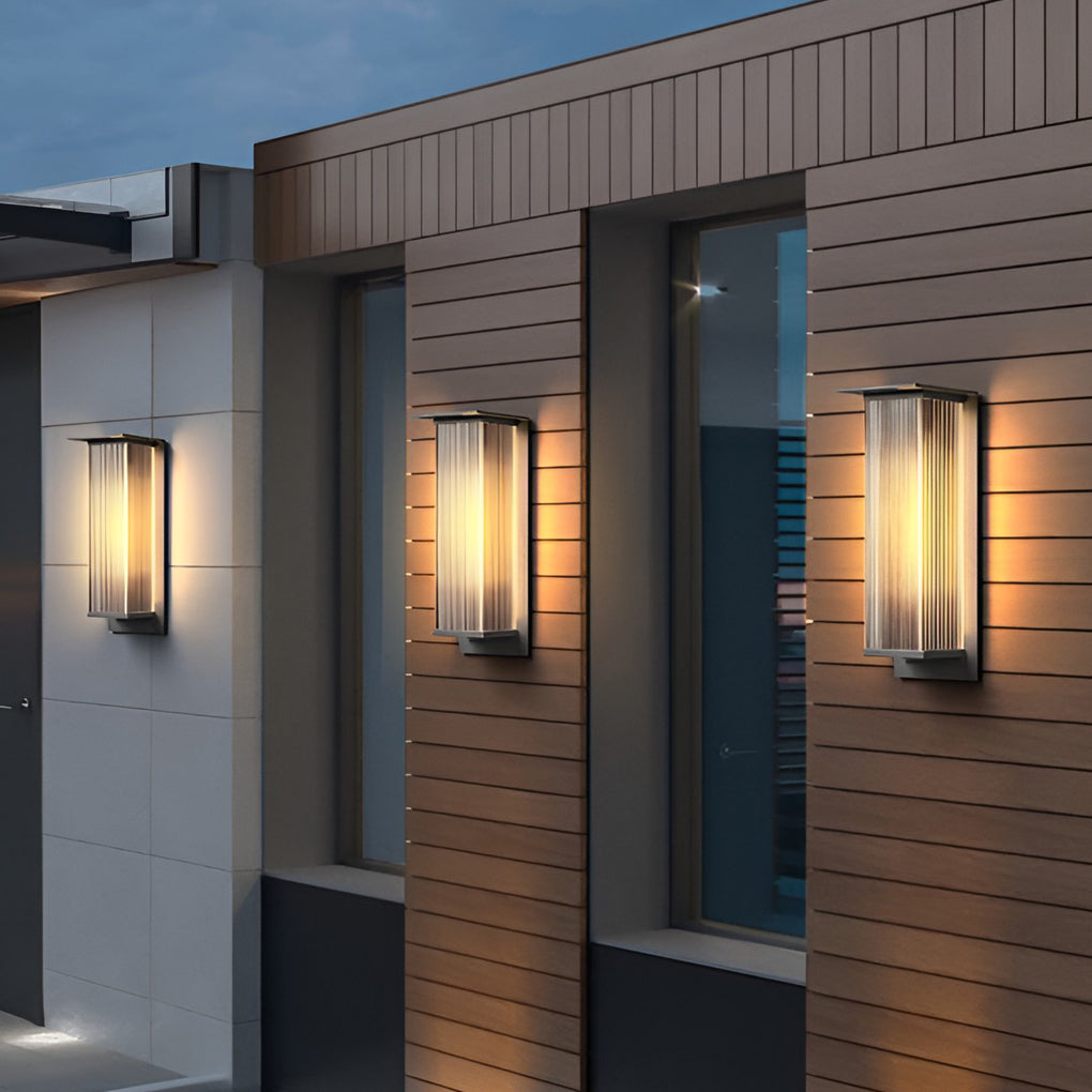 Modern Ribbed Acrylic Outdoor Wall Sconce Solar or Hardwired LED 3 Heights