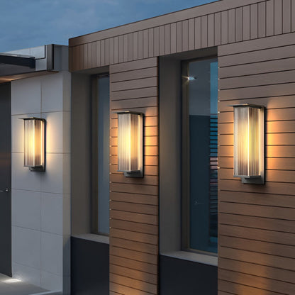 Modern Ribbed Acrylic Outdoor Wall Sconce Solar or Hardwired LED 3 Heights