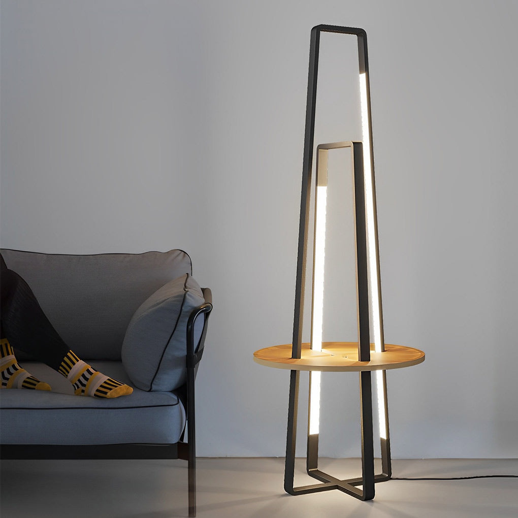 Modern Floor Lamp with Tray Dual Stand LED Remote Dimmable 3000K 6000K Black Metal Wood Tray Living Room Bedside 63 Inch