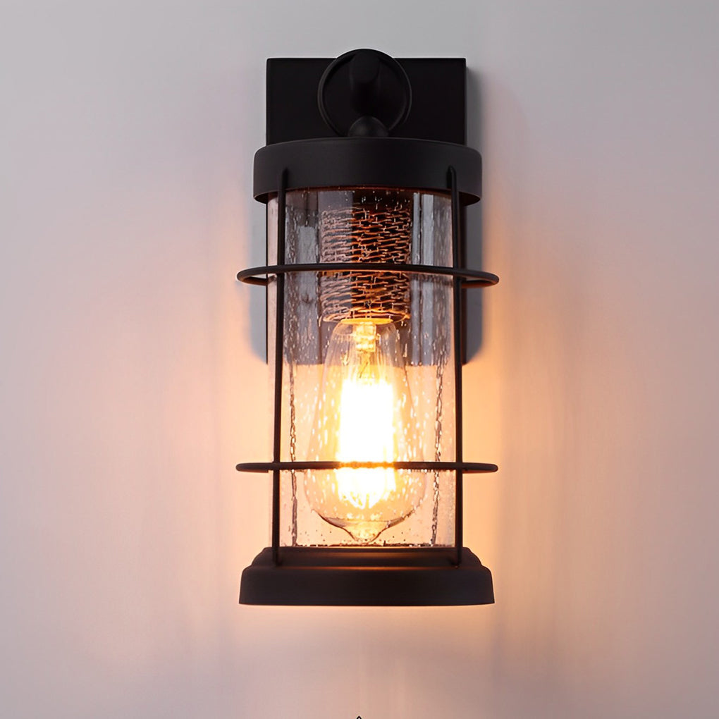 Rustic Outdoor Wall Lantern Iron Bubbles Glass E27 Black Waterproof Industrial Retro Porch 12 Inch